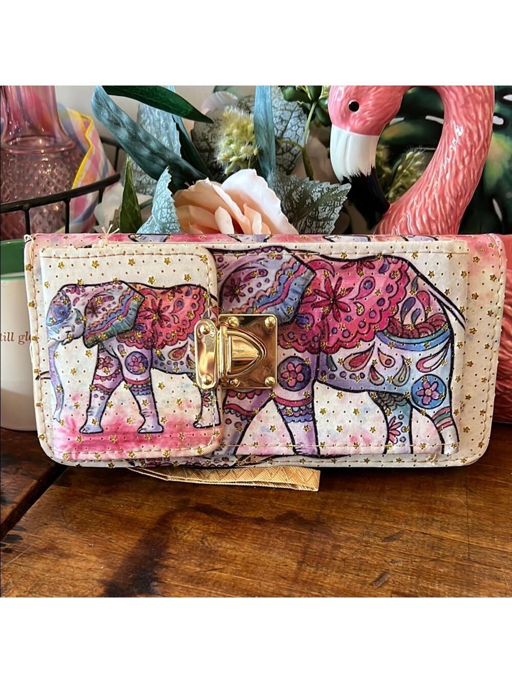 Colorful Elephant Print Wallet - Picture 1 of 5